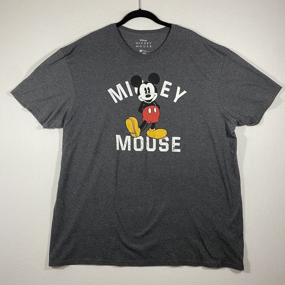 Disney Mickey Mouse T-Shirt Men's XXL Crew Neck Distressed Graphic Gray